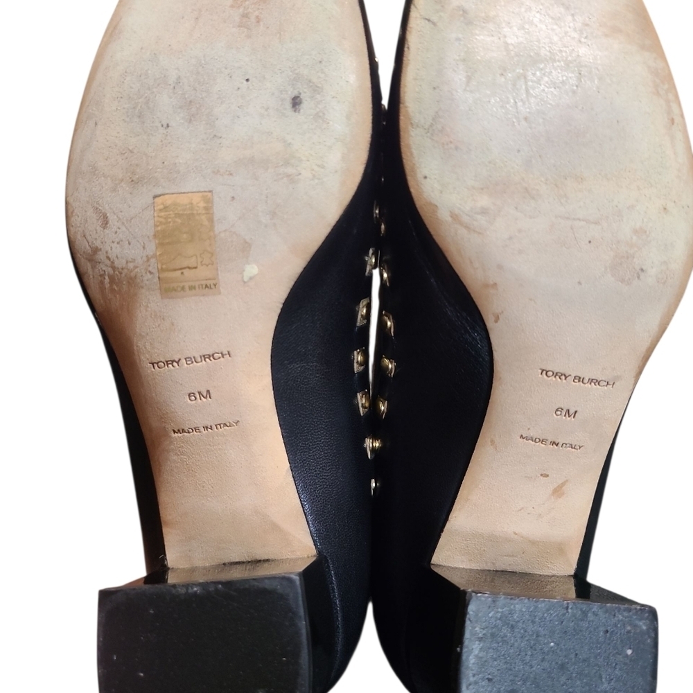 Tory Burch Black Heeled Loafers with Gold Accents Size 6 - Picture 5 of 5